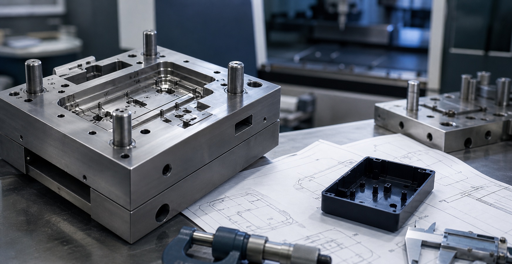 Representative precision mold and engineering drawing scene